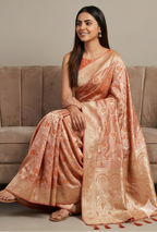 Peach Tanchoi Meenakari Banarasi Silk