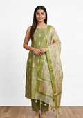Parrot Green Tissue Silk Suit