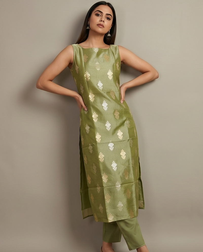 Parrot Green Tissue Silk Suit