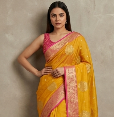 Yellow Organza Saree with Booti zari Work