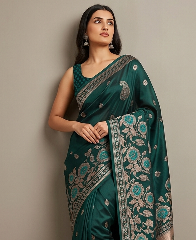 Dark Green Banarasi Silk