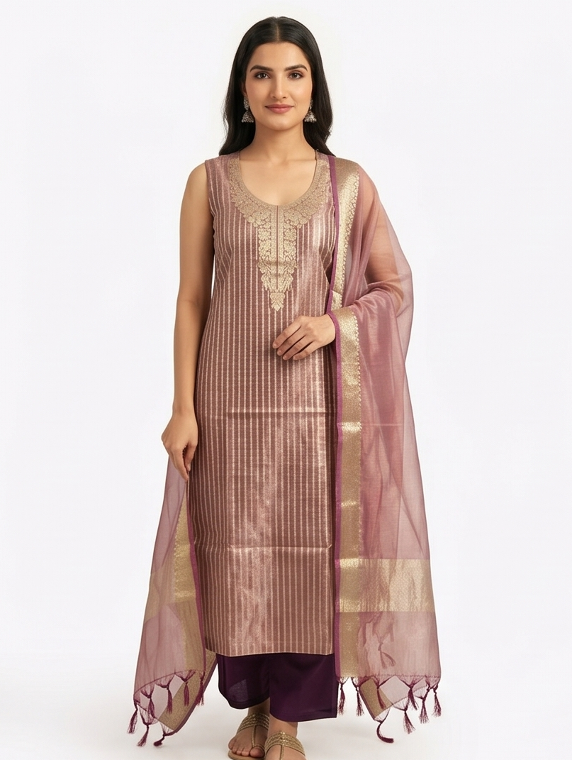 Plum Tissue Silk Suit