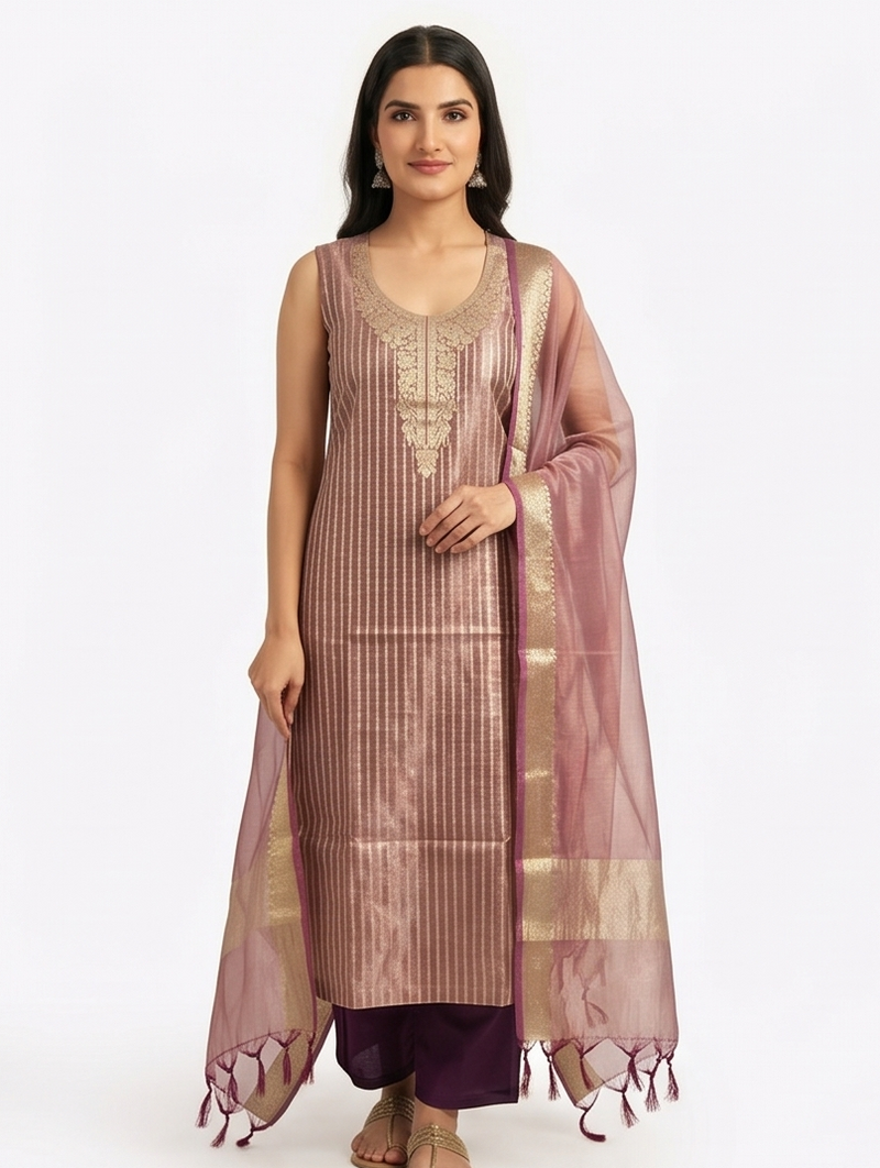 Plum Tissue Silk Suit