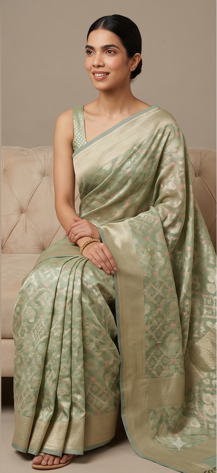 Green Kota Cotton Zari Saree