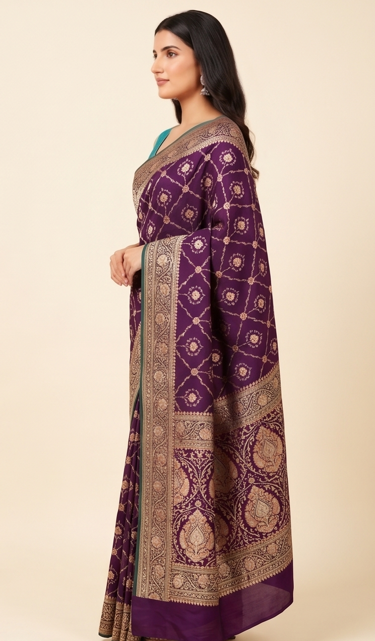 Purple-Green Contrast Silk Saree