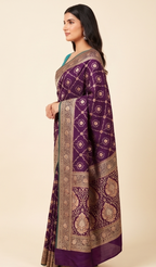 Purple-Green Contrast Silk Saree