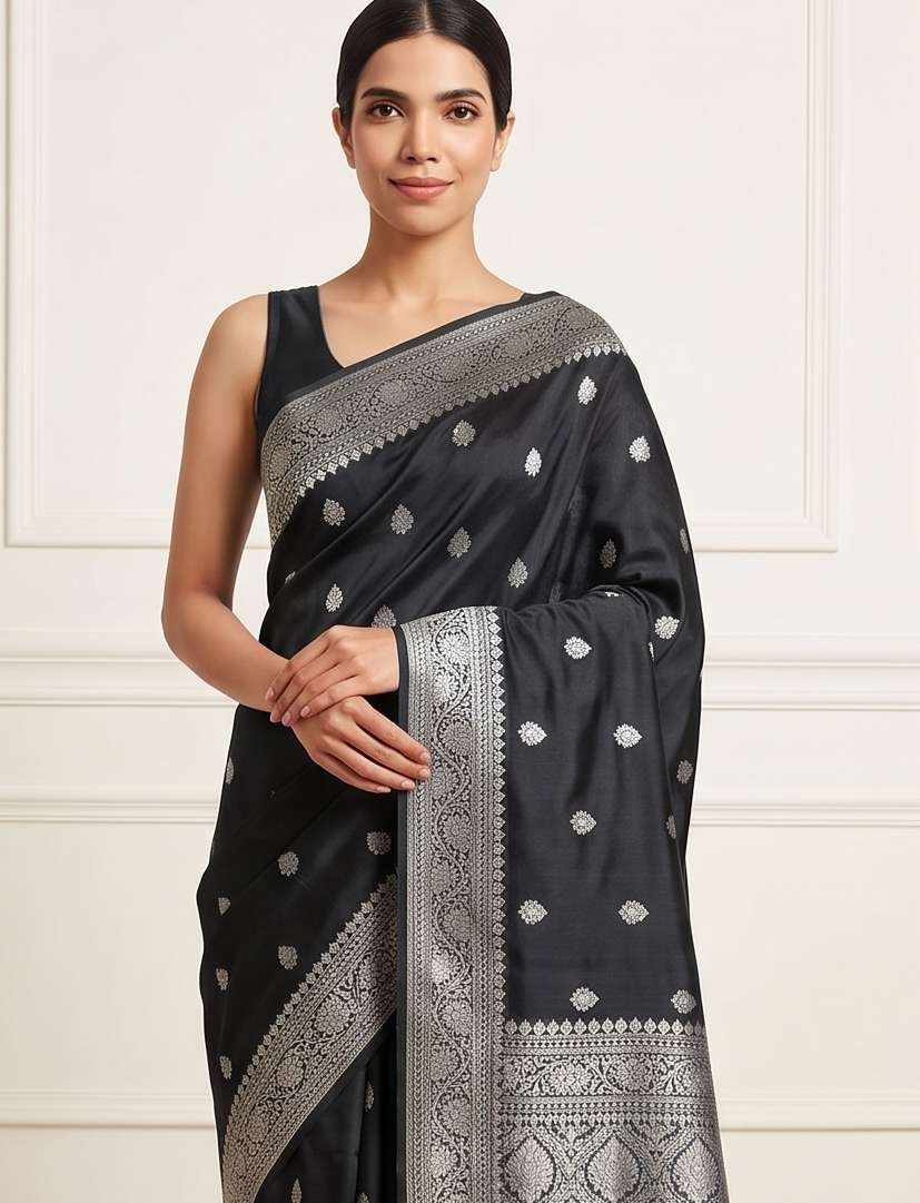 Black Booti Silk Saree
