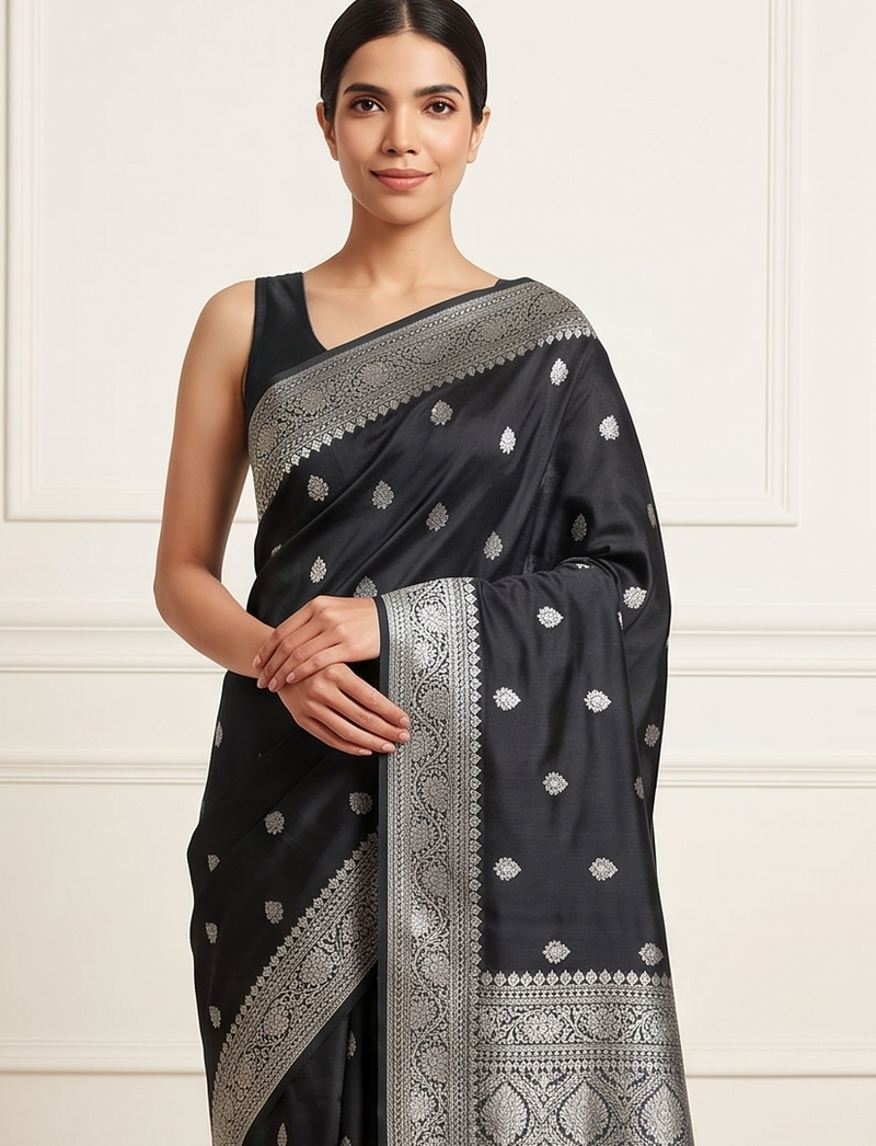 Black Booti Silk Saree