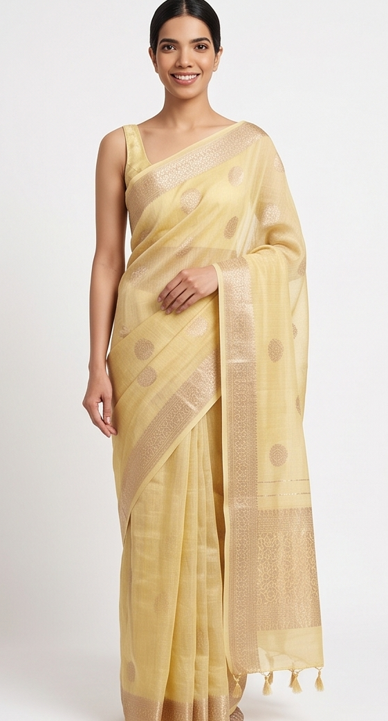 Light Lemon Zari Booti Saree