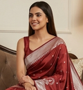 Rust Silk Zari Booti Saree