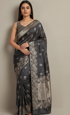Charcoal Booti Banarasi Silk Saree