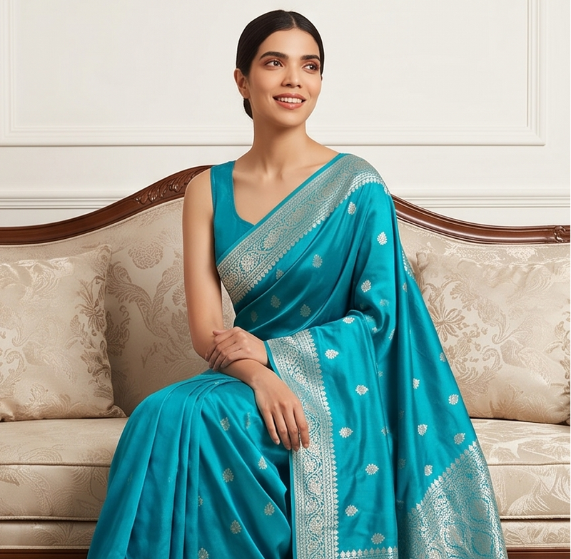 Ferozi Booti Silk Saree