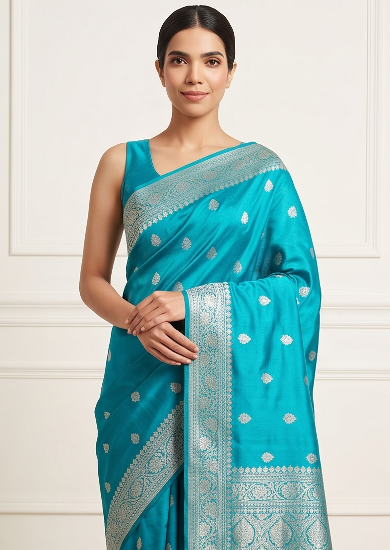 Ferozi Booti Silk Saree