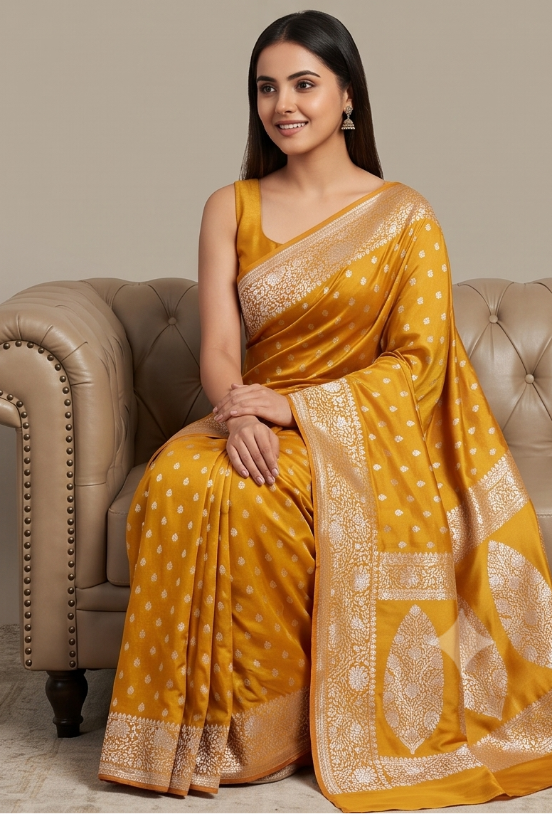 Mustard Meenakari Katan Silk