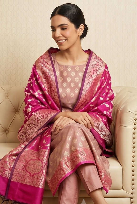 Banarasi Rust Pink Silk Suit