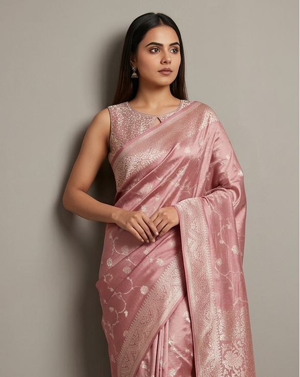 Designer Onion Pink Butter Crepe Saree