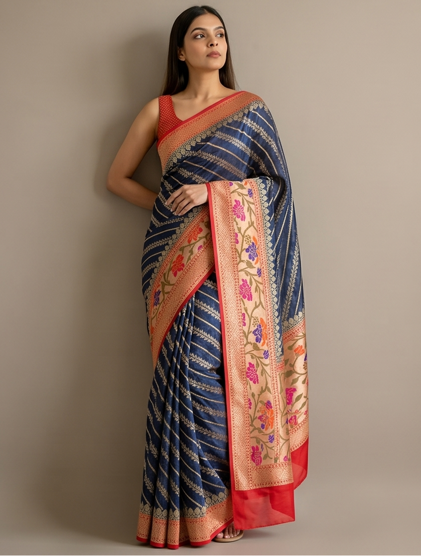 Navy Blue Banarasi Paithani