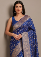Navy Blue Silk Zari Jaal Saree