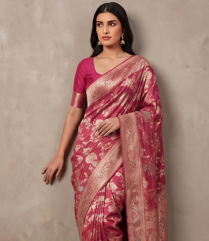 Pink Meenakari Jaal Banarasi Silk