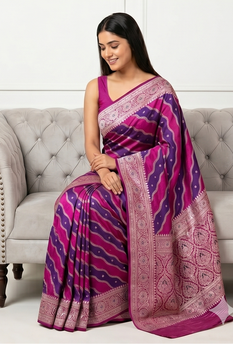 Purple Pink Leheriya Saree