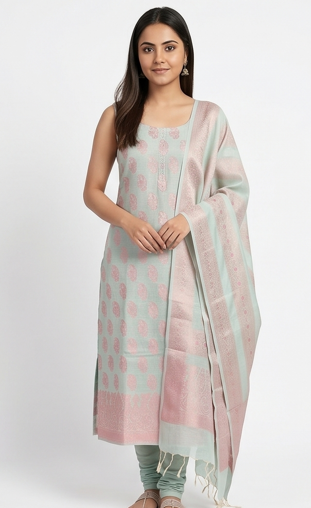 Light Ferozi Cotton 3-Piece Suit