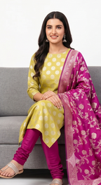 Banarasi Golden Pink Silk Suit
