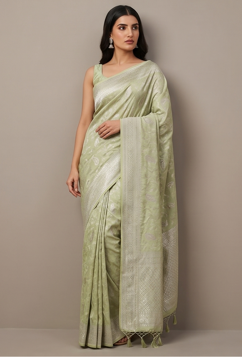 Pastel Light Green silk Saree with Tanchoi Work