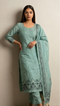 Dark Aqua Tussar Silk Suit