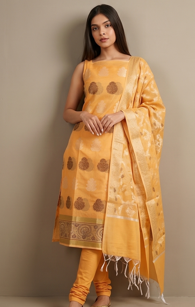 Mango Yellow Cotton Suit