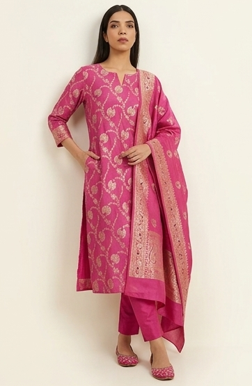 Pink Mulmul Cotton Suit