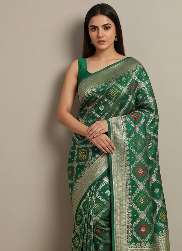 Green Banarasi Bandhej Saree