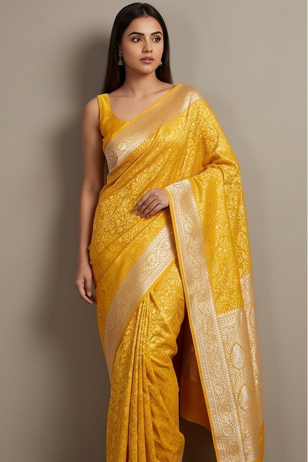 Yellow Katan Silk Tanchoi Saree