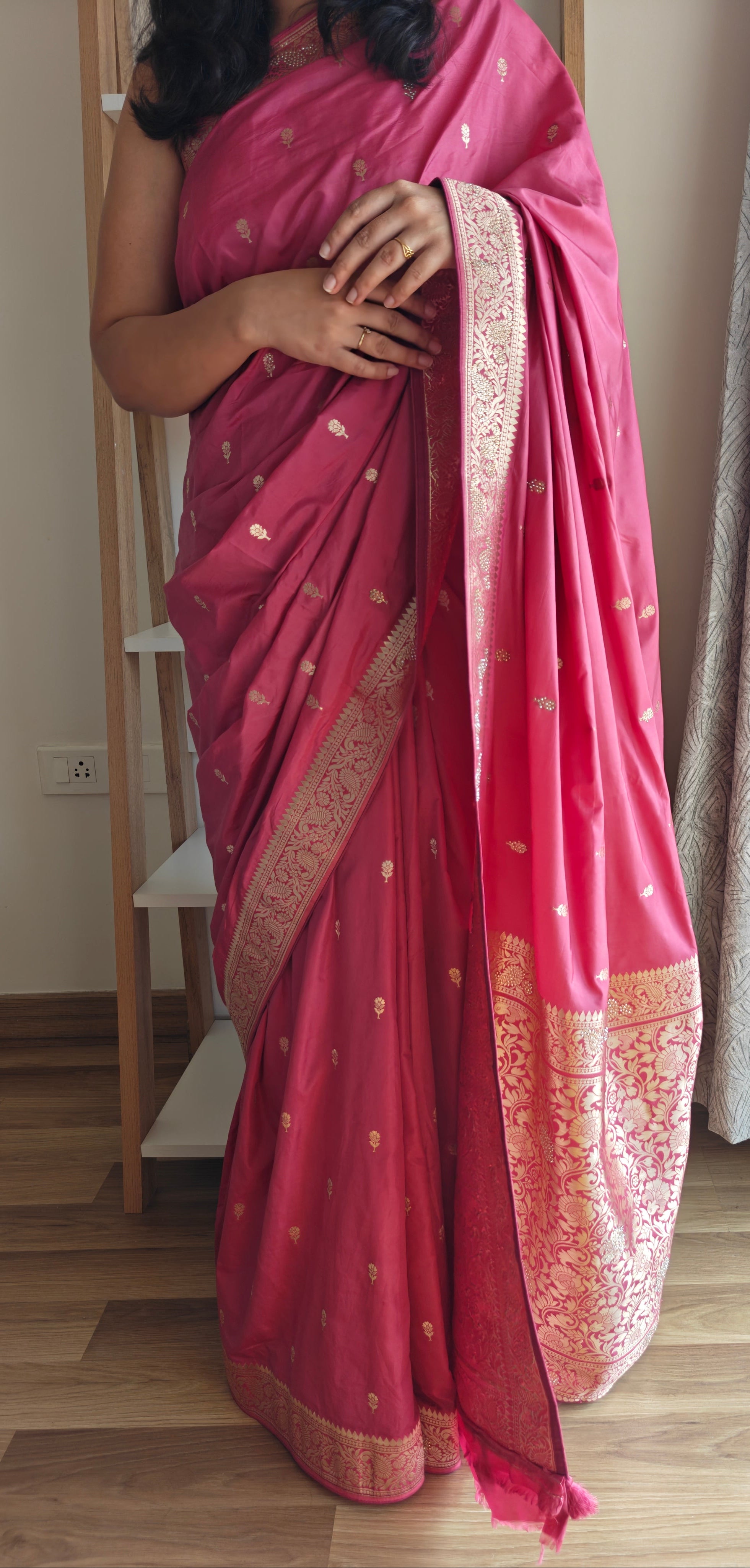 Designer Saree in Soft Butter Crepe with Elegant Drape & Rich Swarovski detailing