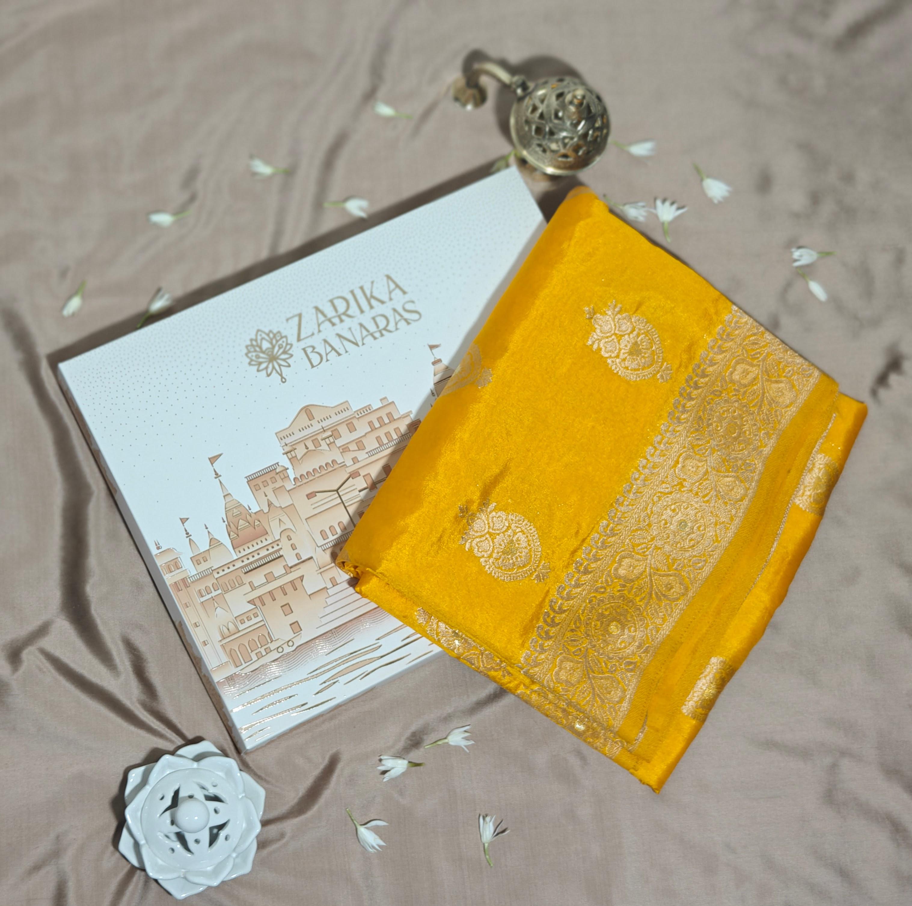 Yellow Raw Silk Saree with Booti