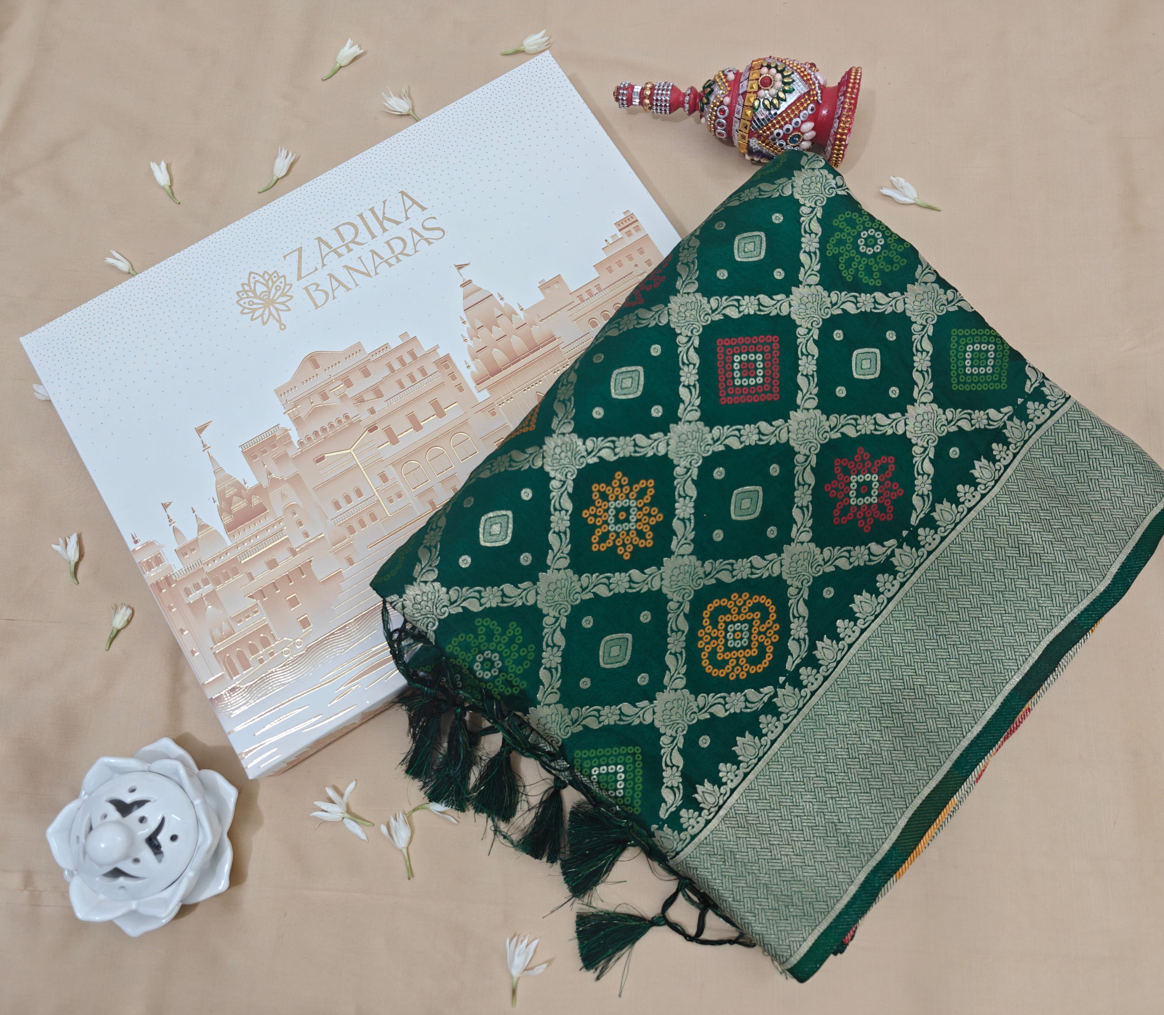 Green Banarasi Bandhej design