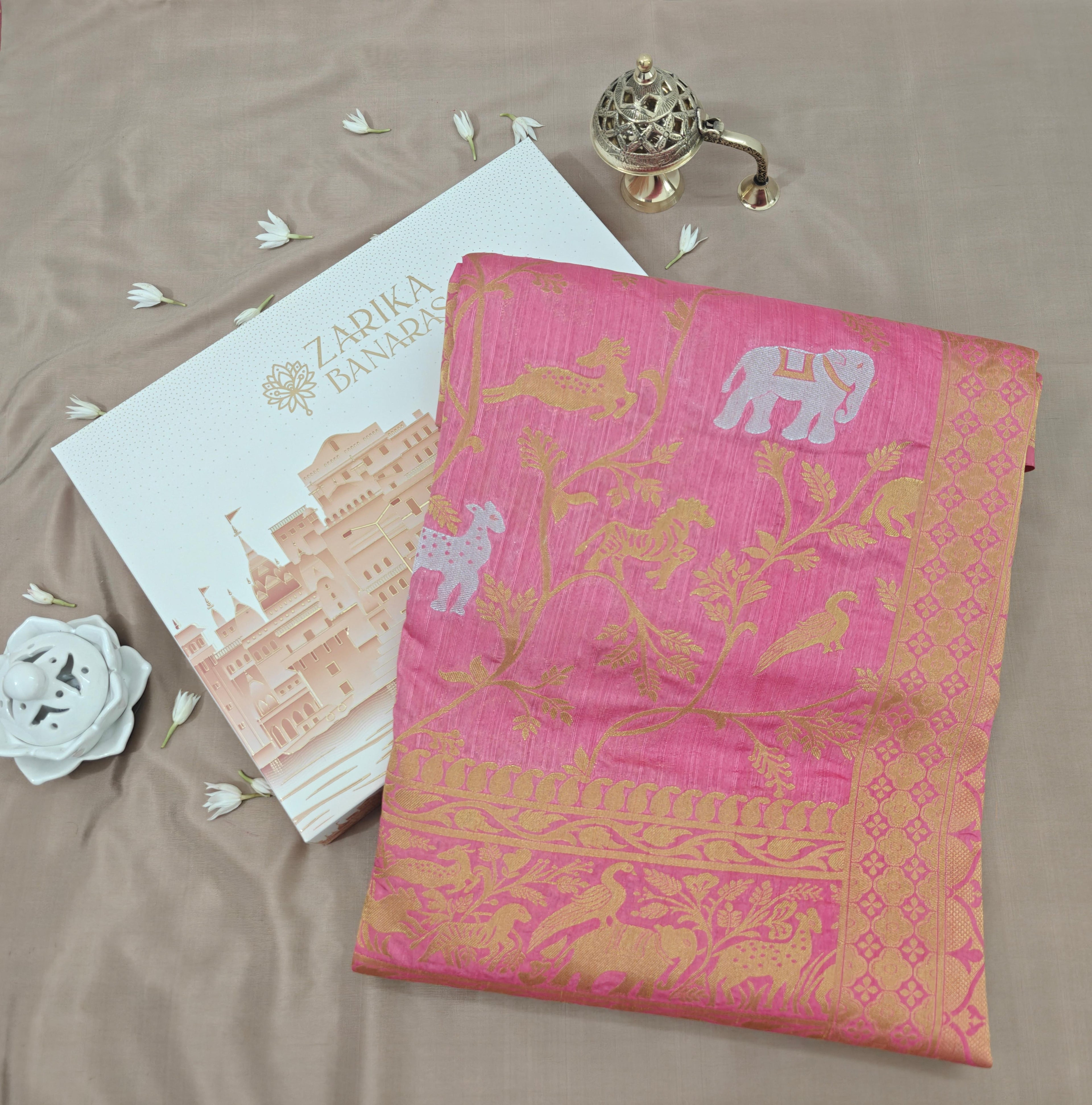 Pink Raw Silk Saree with Motifs