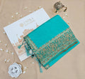 Aqua Blue Raw Silk Saree with Pashmina Work and Meenakari Border