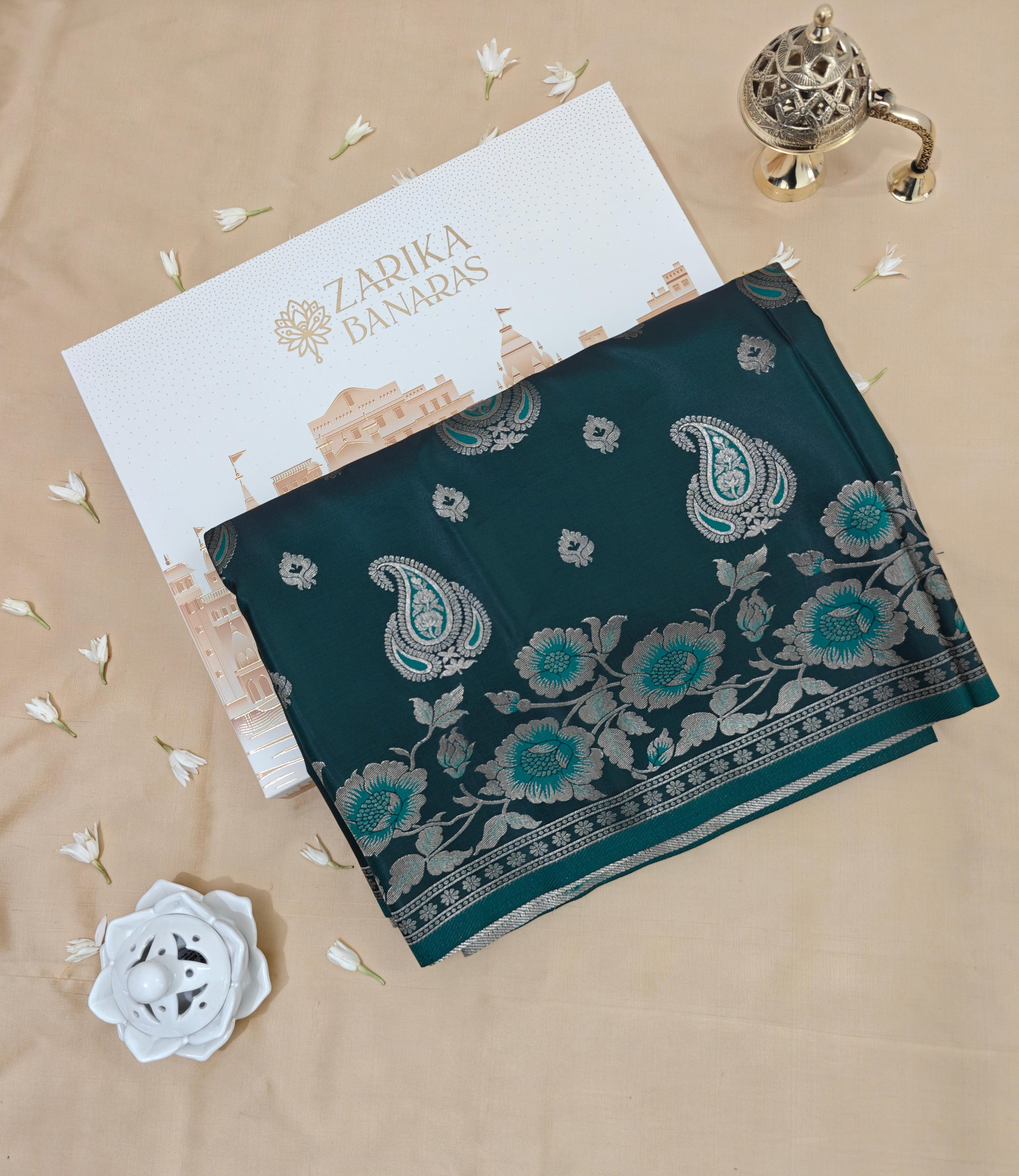 Dark Green Luxury Banarasi Silk Saree