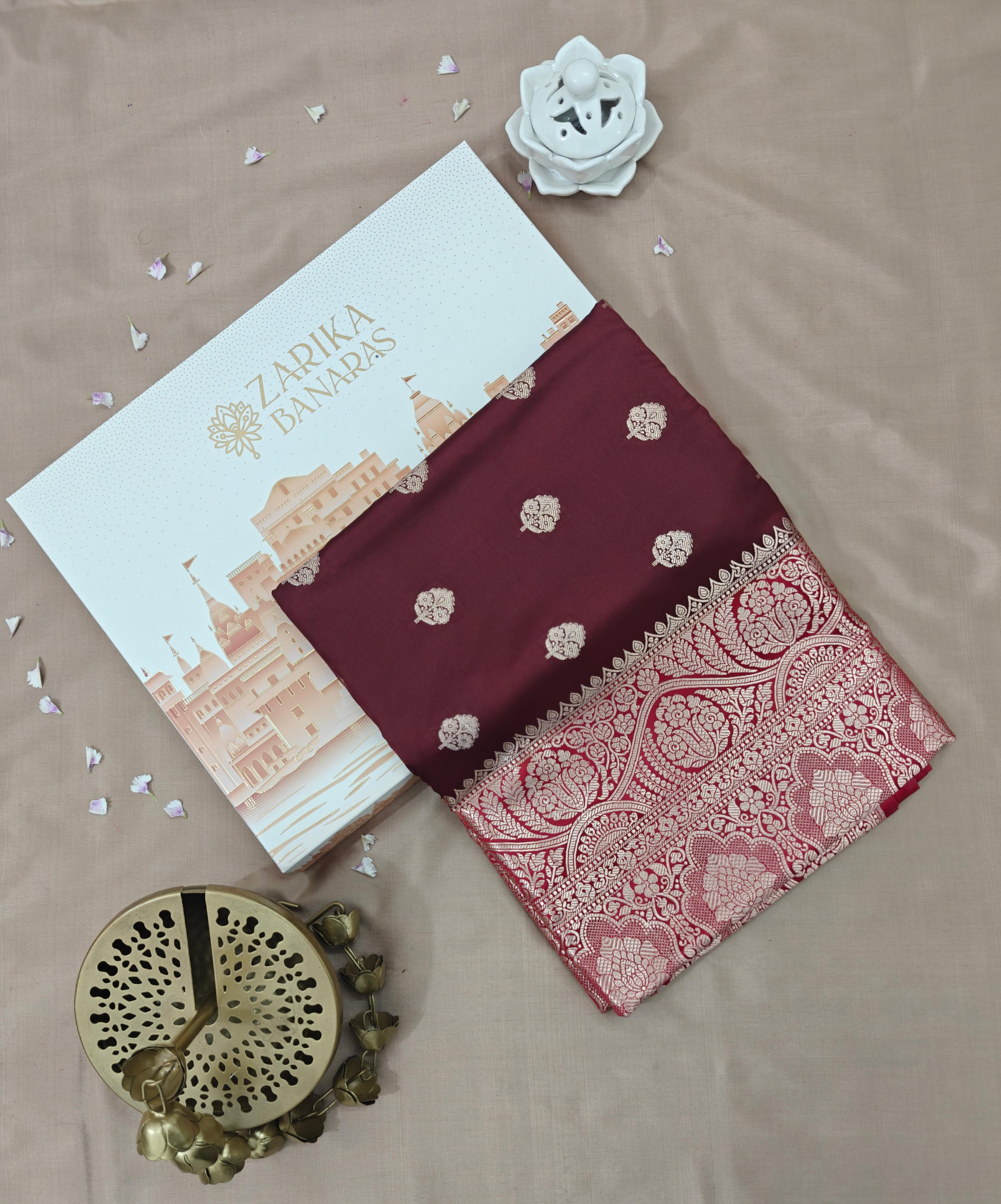 Wine Body Double Color Silk Saree with Red Border