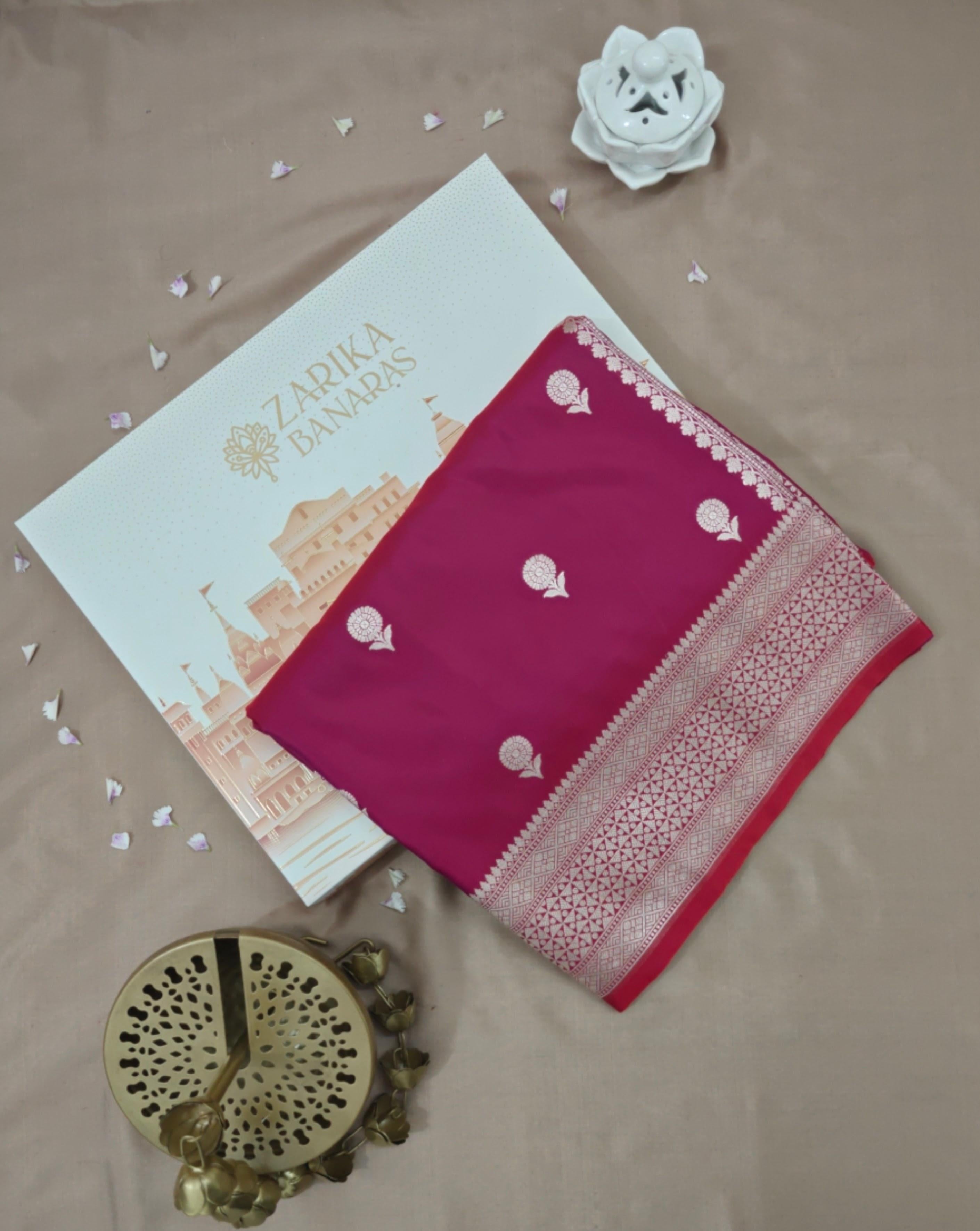 Double Tone Royal Pink Silk Saree with Rich Border & Pallu