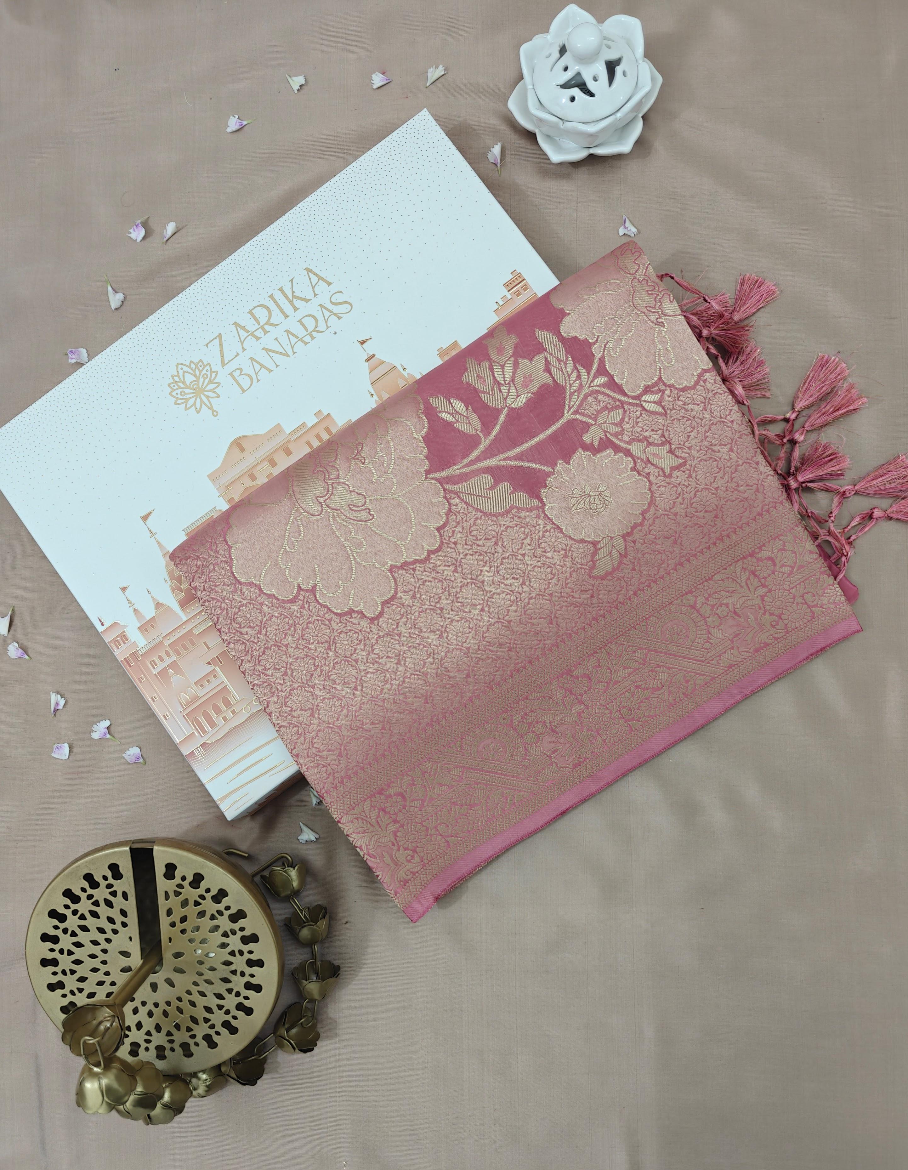 Baby Pink Designer Saree with Floral Design