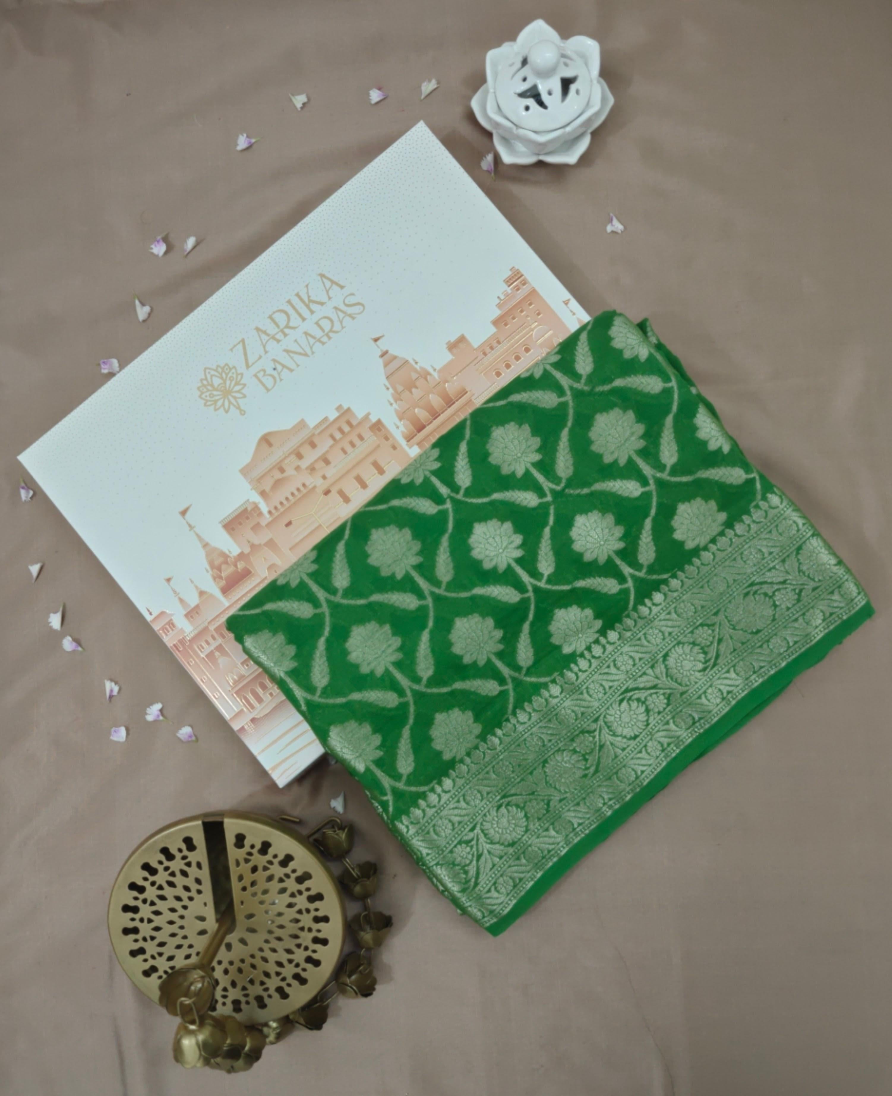 Green Georgette Saree with Banarasi Design Weave