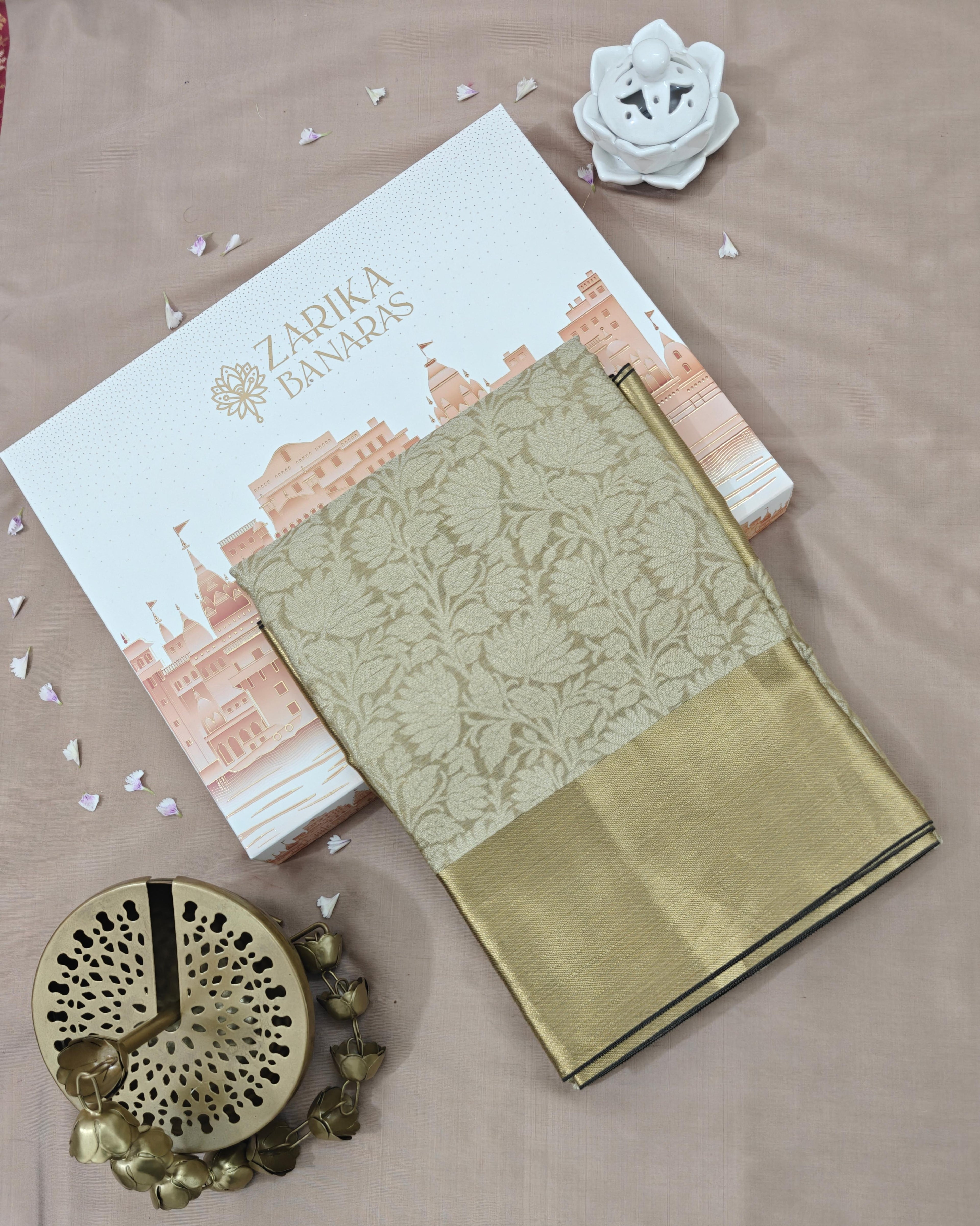 Golden Tissue Saree with Plain Zari Border