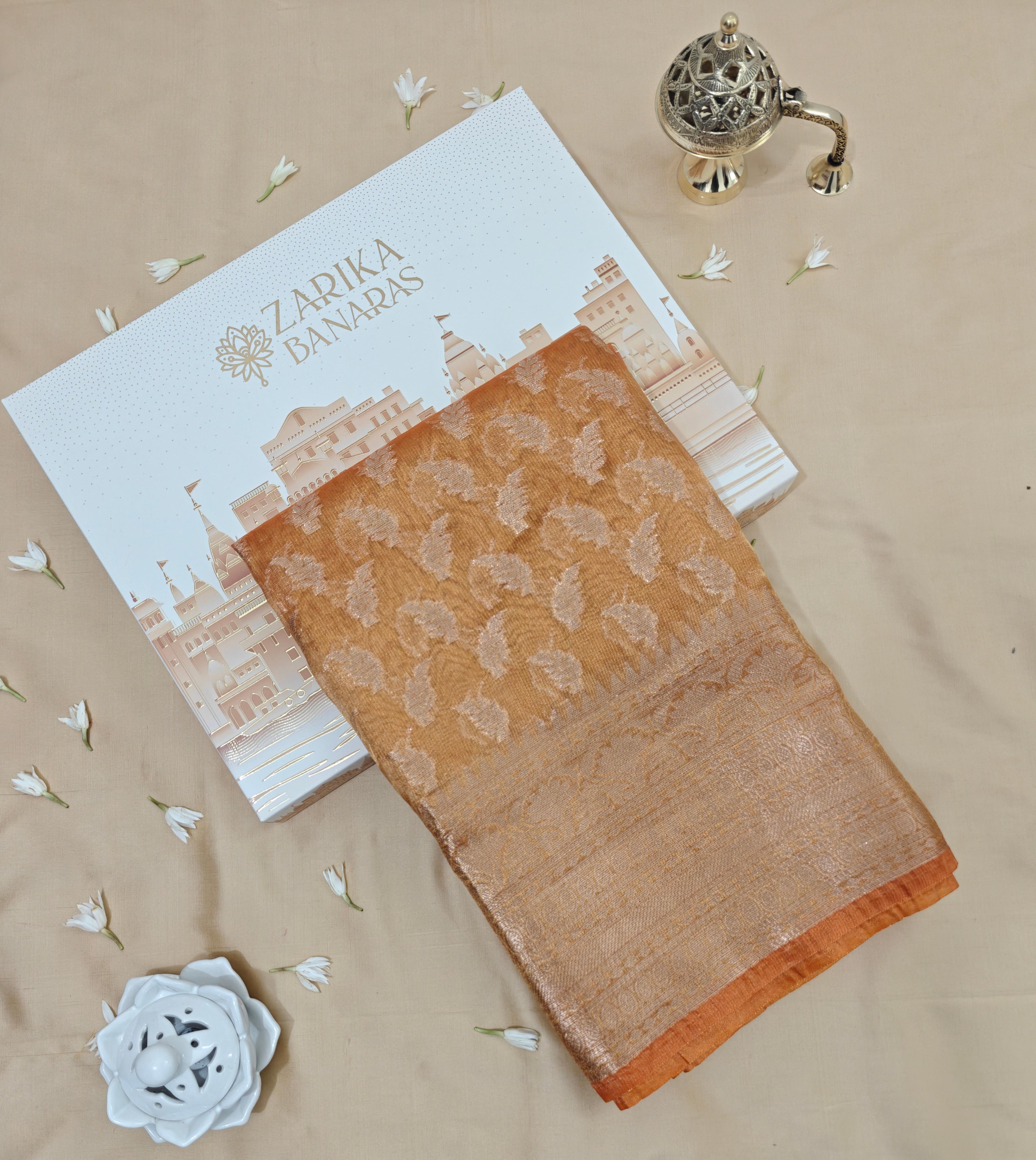 Metallic Orange Tissue saree