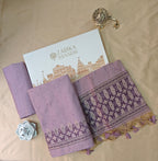 Lavender  Linen 3-Piece Suit with Thread Woven Floral Work