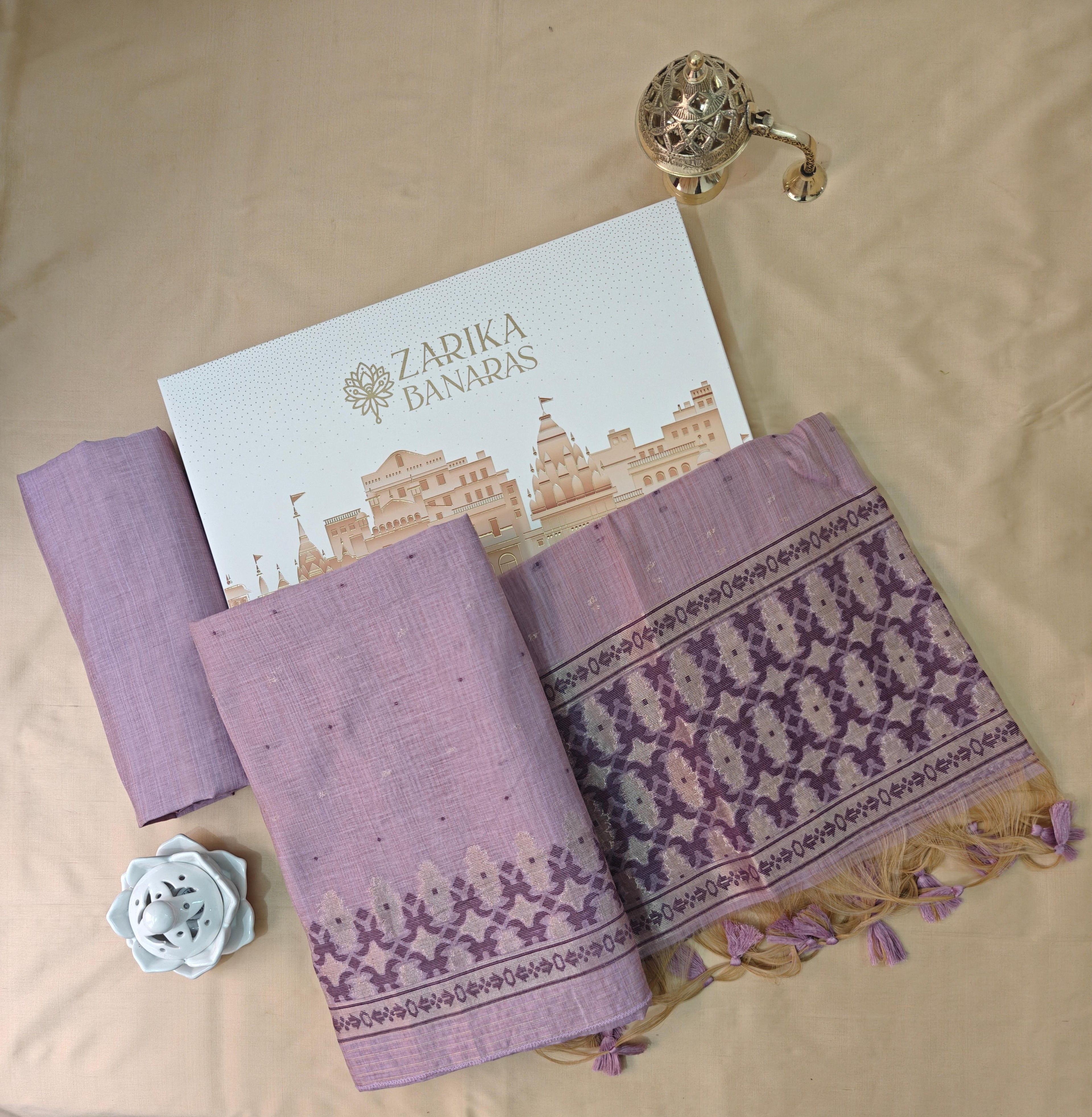 Lavender  Linen 3-Piece Suit with Thread Woven Floral Work