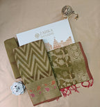 Mehndi Green Premium Cotton 3-Piece Suit with Banarasi Dupatta