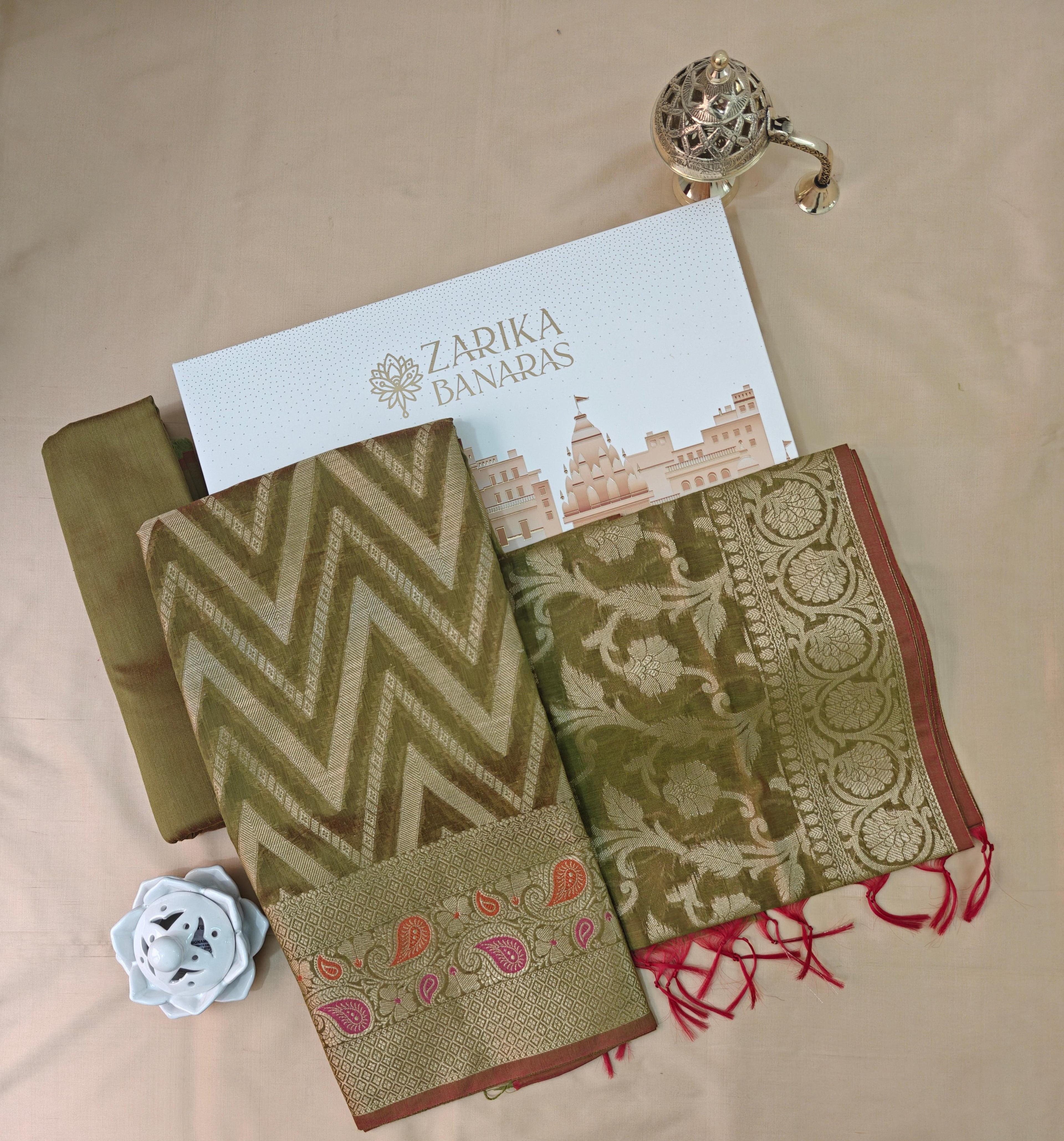 Mehndi Green Premium Cotton 3-Piece Suit with Banarasi Dupatta