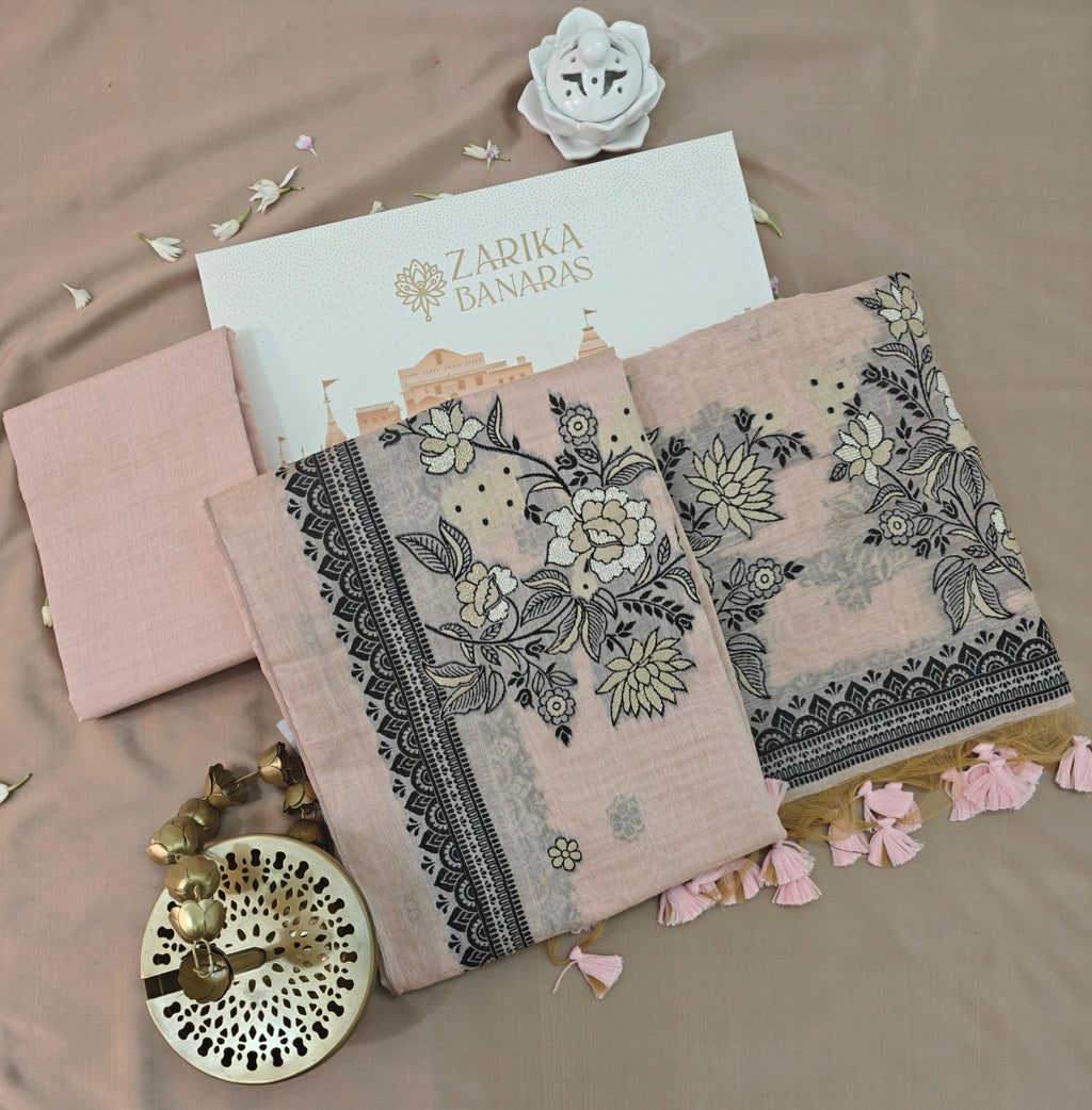 Light Peach Linen 3-Piece Suit with Embroidery