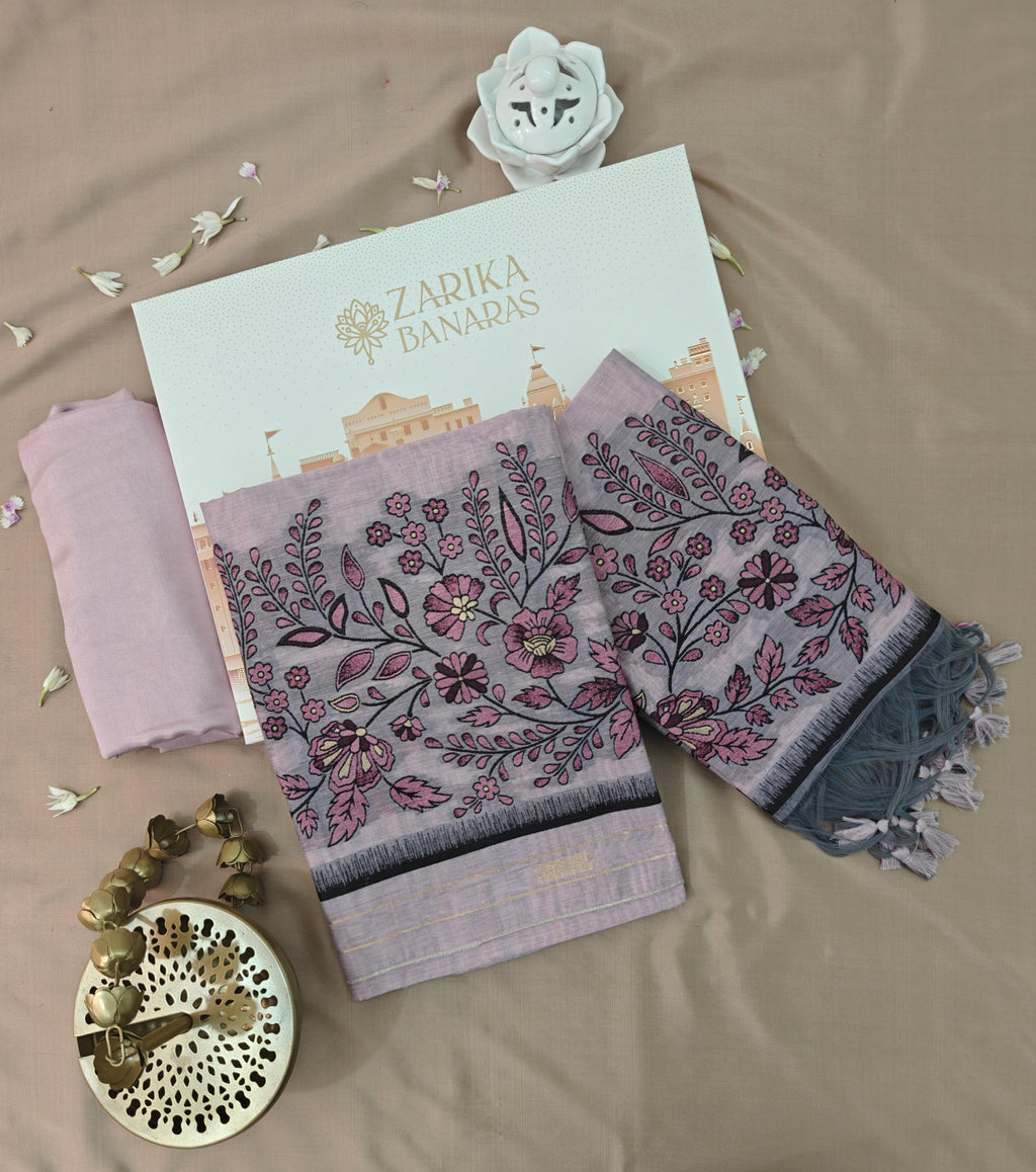 Purple Jamdani 3-Piece Suit with Thread Woven Floral Work